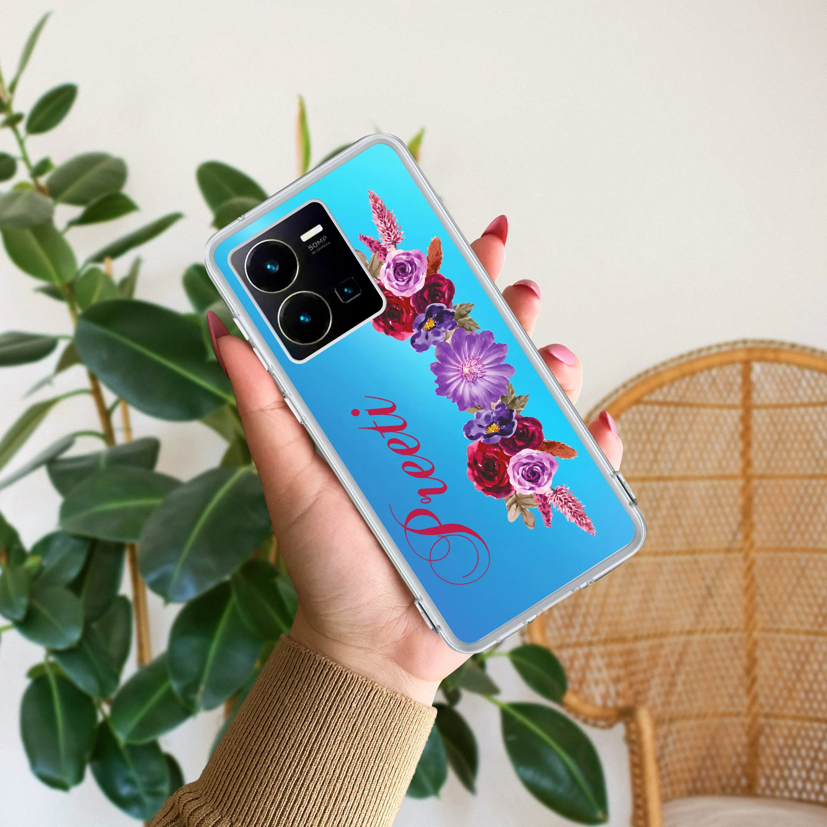 Blue Aster Floral Customize Transparent Silicon Case For Vivo