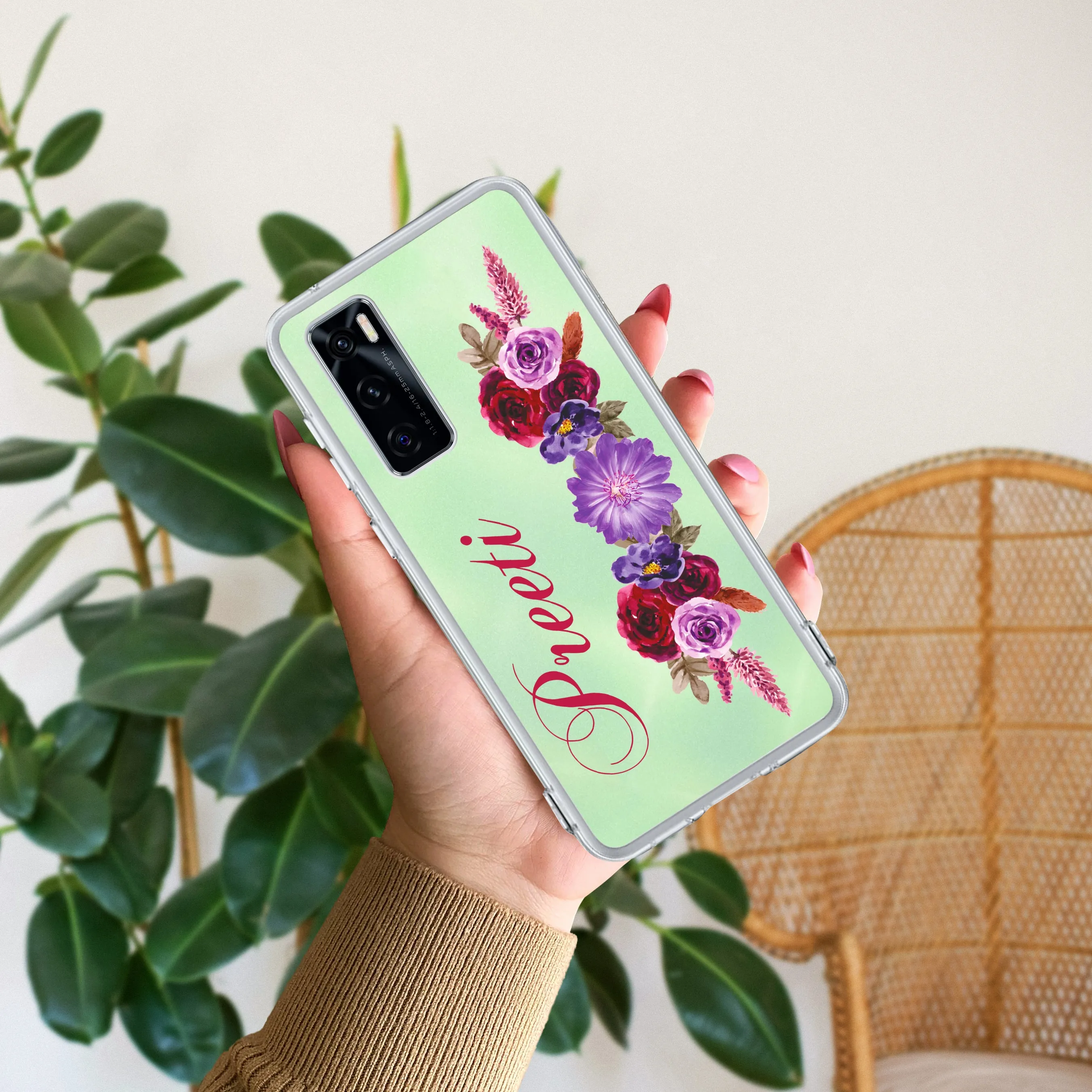 Blue Aster Floral Customize Transparent Silicon Case For Vivo