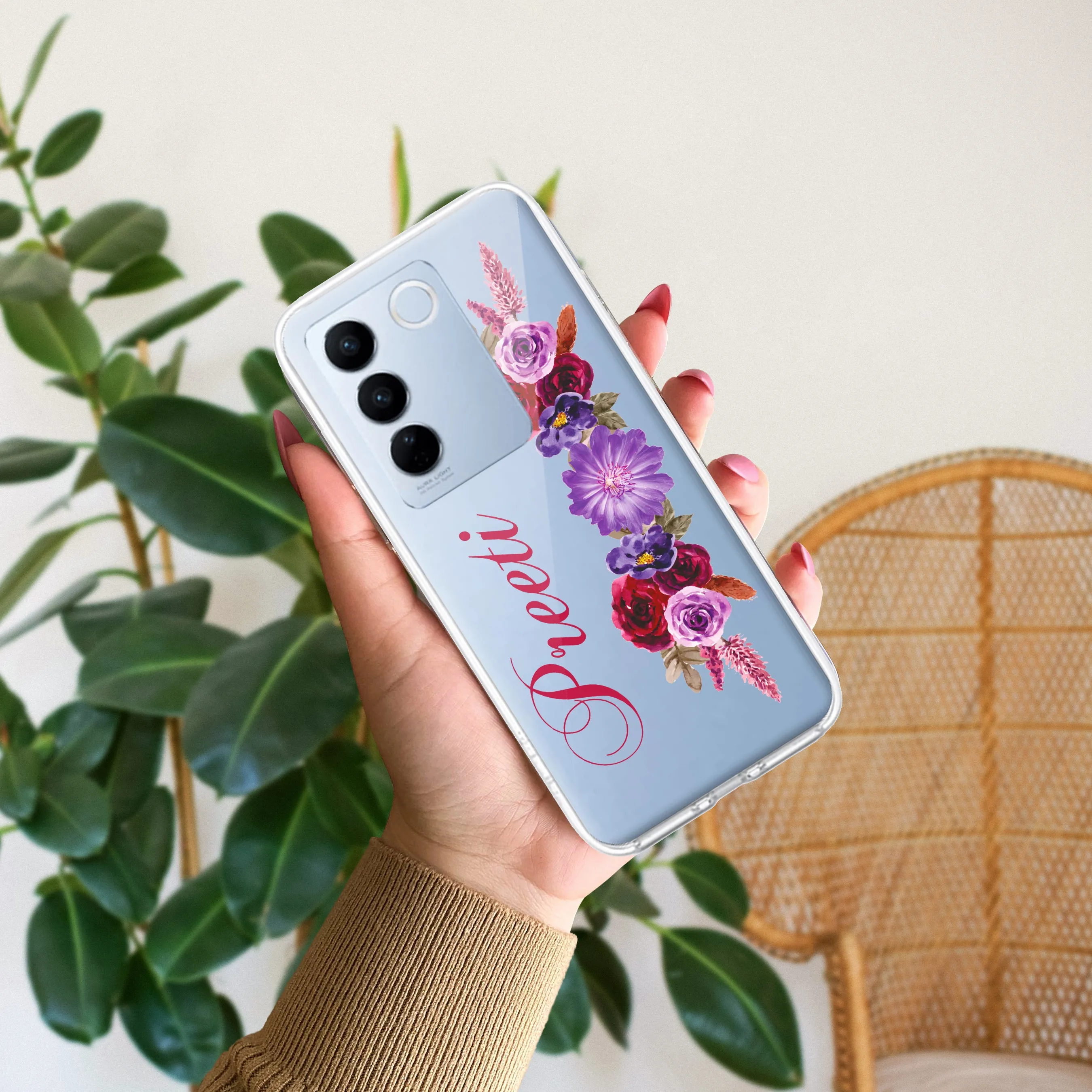 Blue Aster Floral Customize Transparent Silicon Case For Vivo