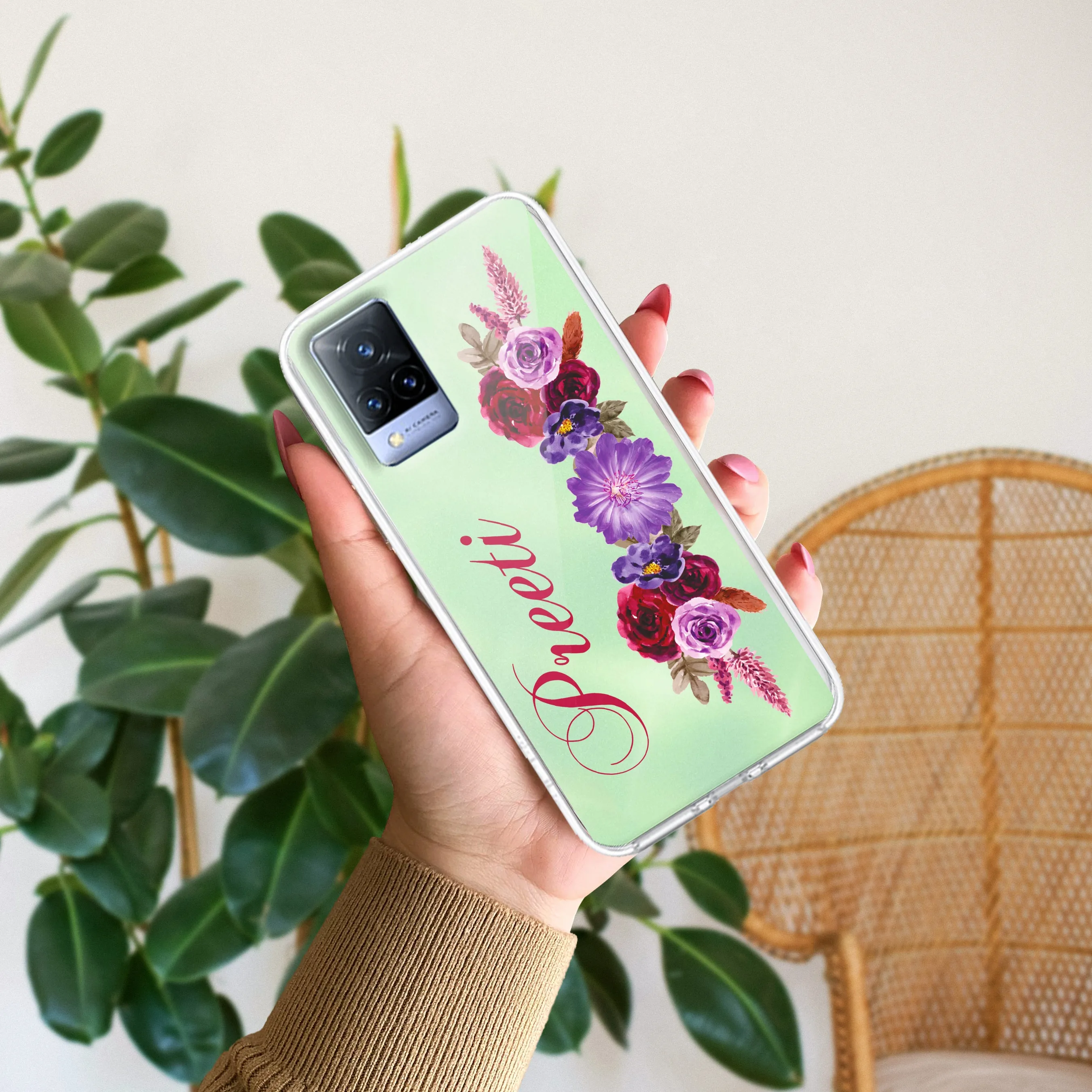 Blue Aster Floral Customize Transparent Silicon Case For Vivo