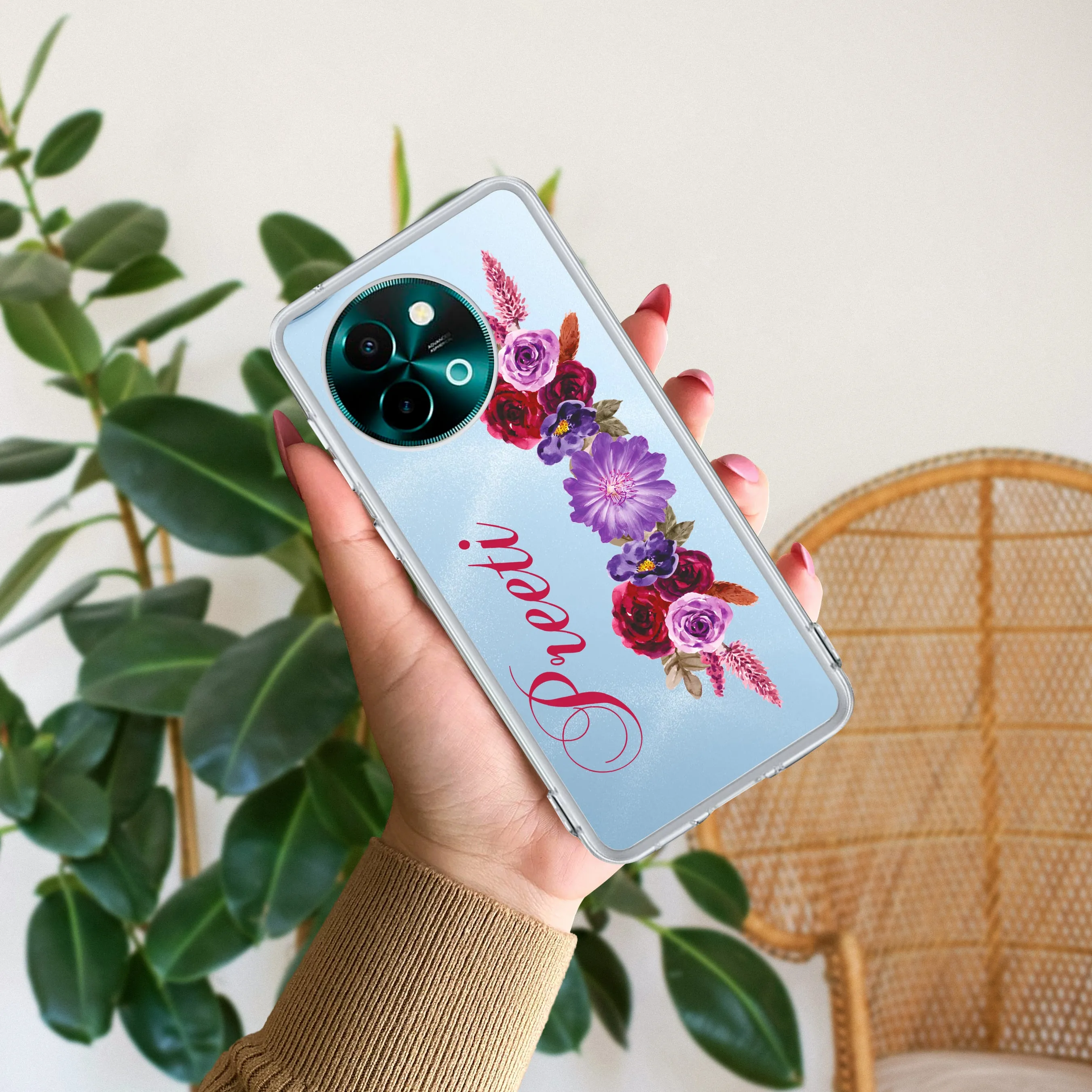 Blue Aster Floral Customize Transparent Silicon Case For Vivo