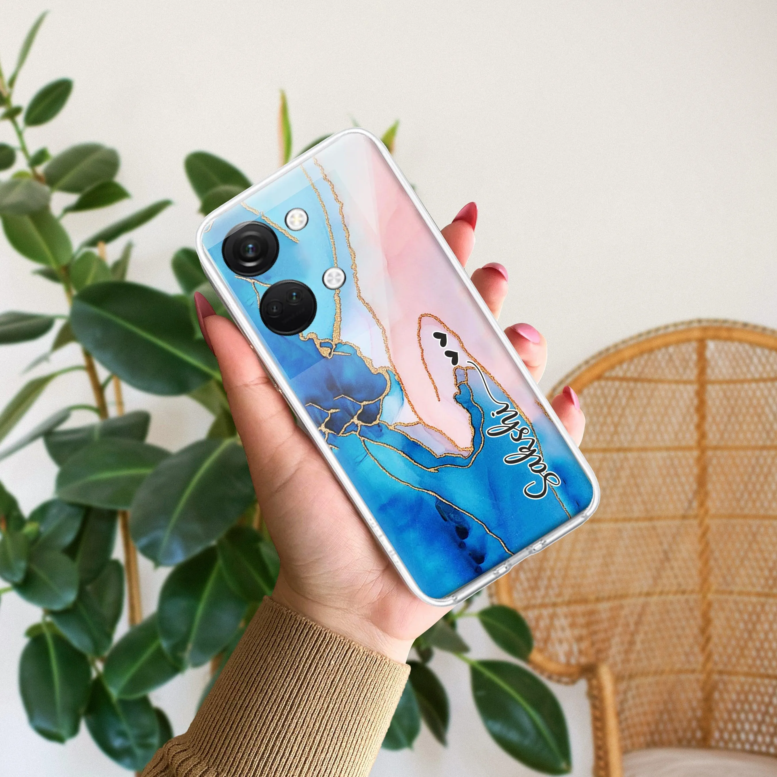 Blue Gradient Marble Customize Transparent Silicon Case For OnePlus