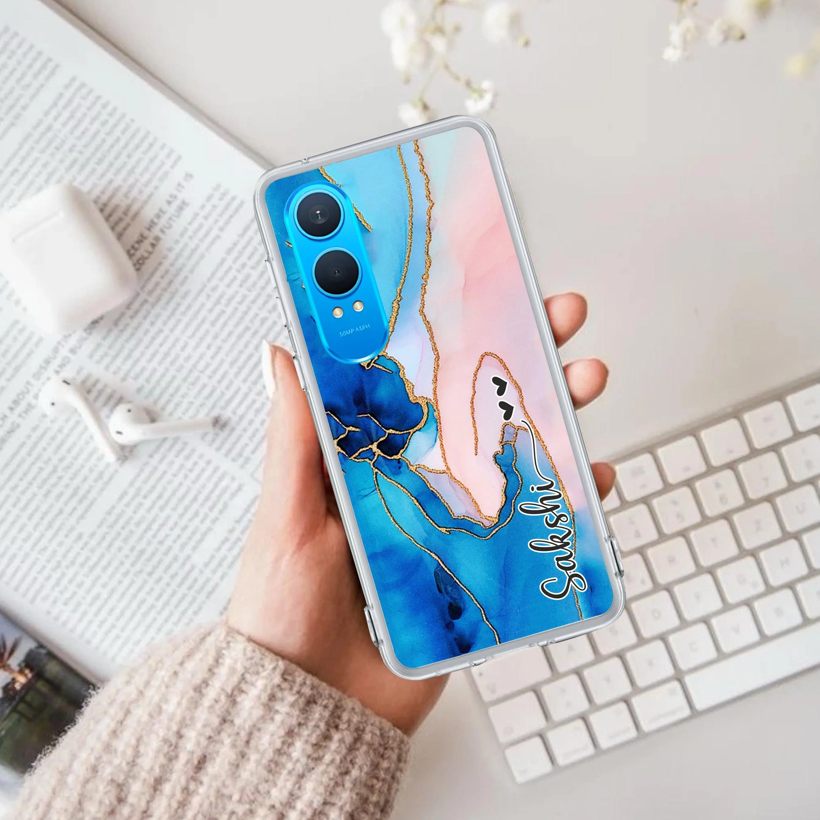 Blue Gradient Marble Customize Transparent Silicon Case For OnePlus