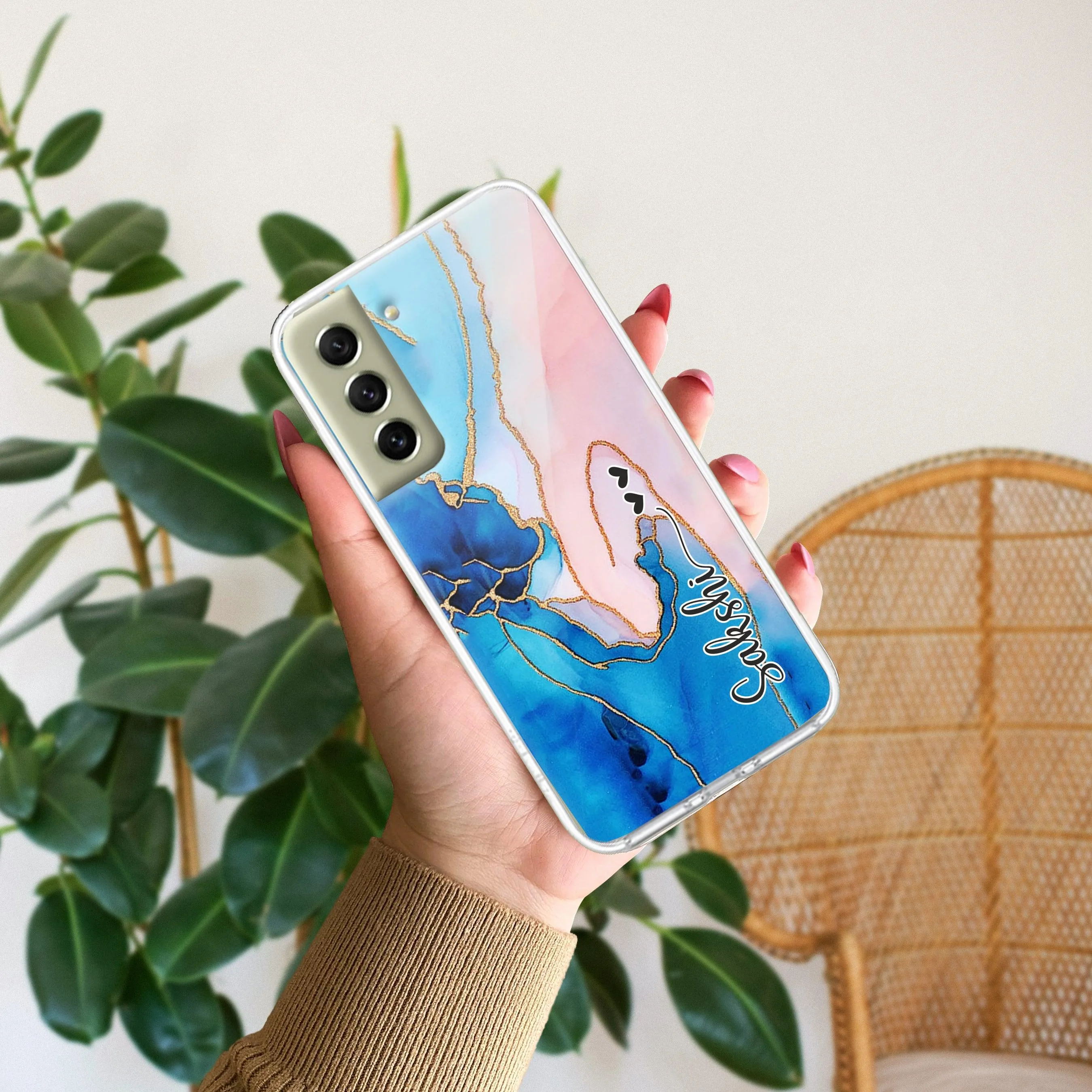 Blue Gradient Marble Customize Transparent Silicon Case For Samsung