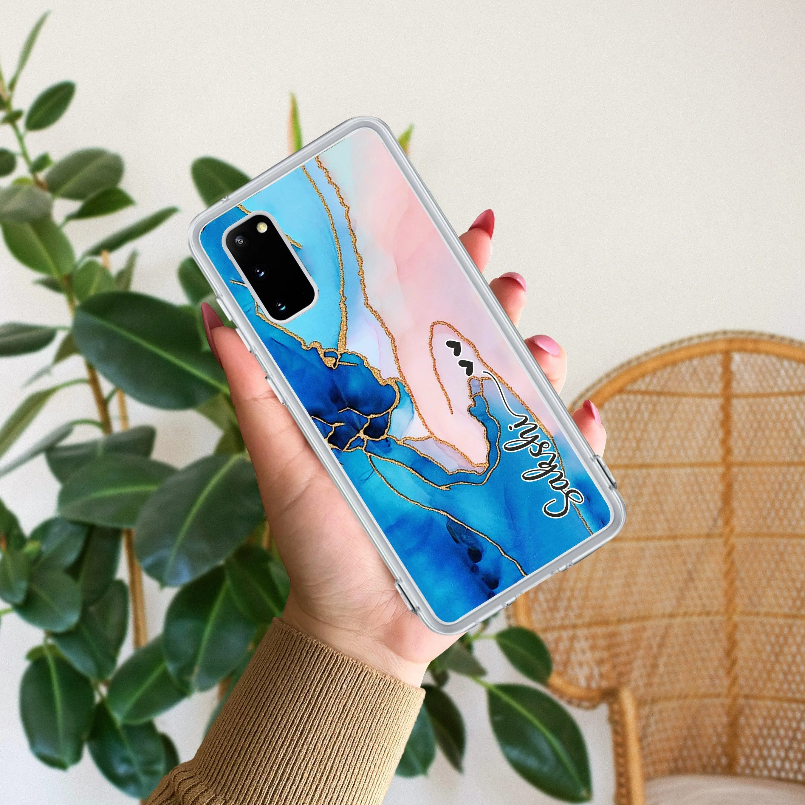 Blue Gradient Marble Customize Transparent Silicon Case For Samsung