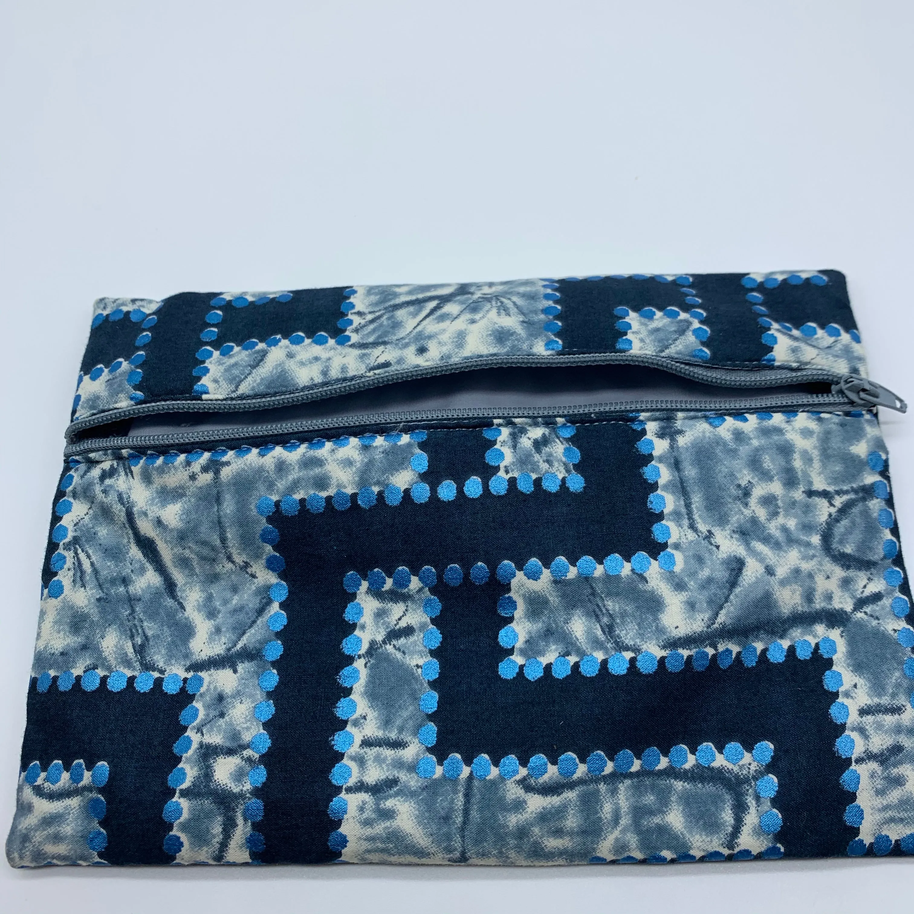 Blue padded African Print Makeup bag/Pencil case