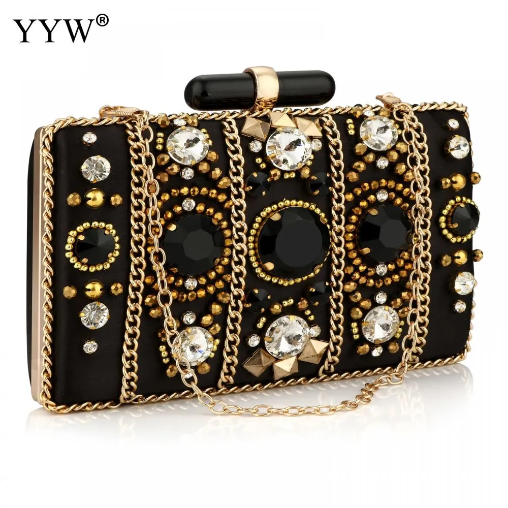 Bohemian Rhinestone Satin Clutch Bag