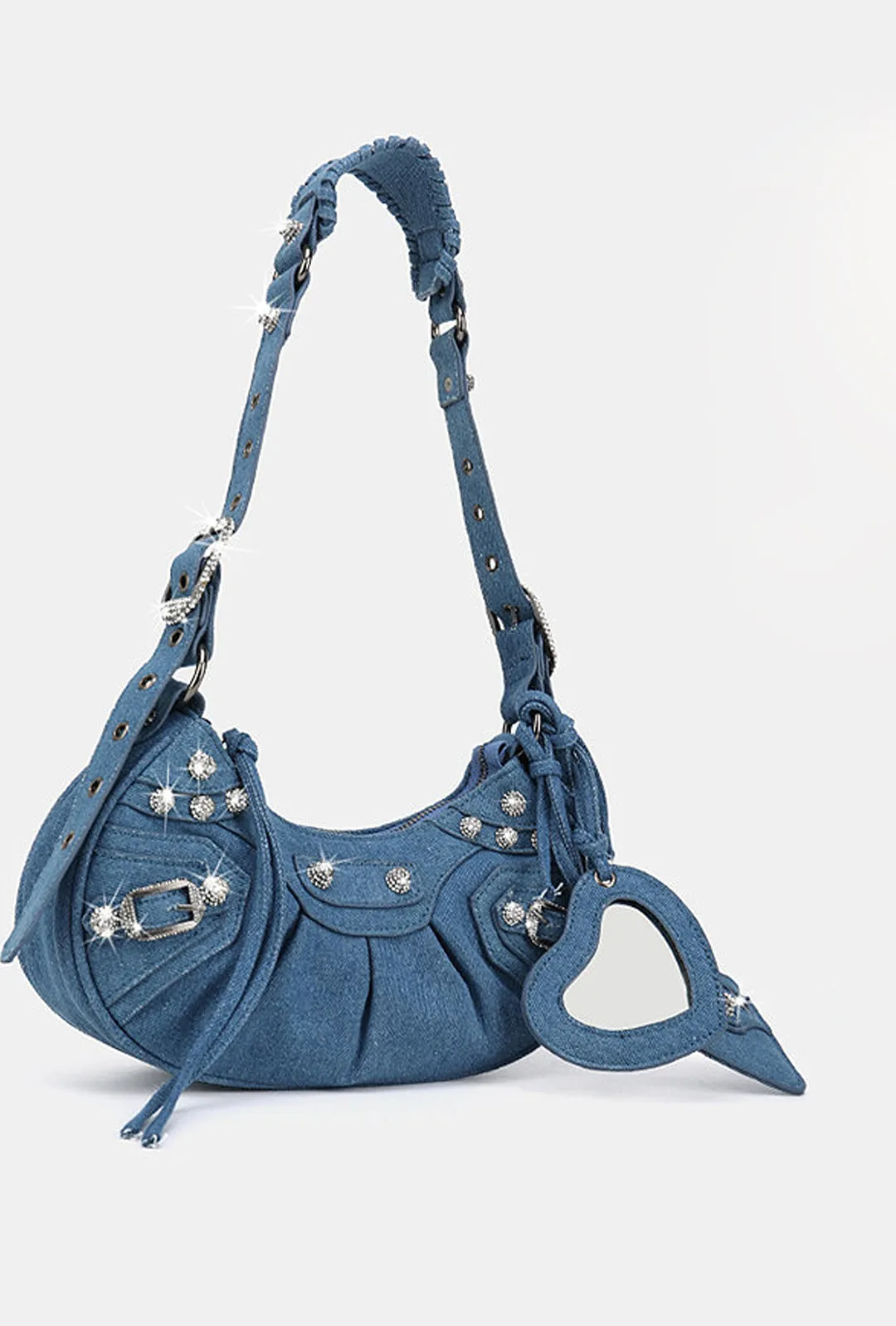 BRETT - DENIM STUDDED HOBO BAG