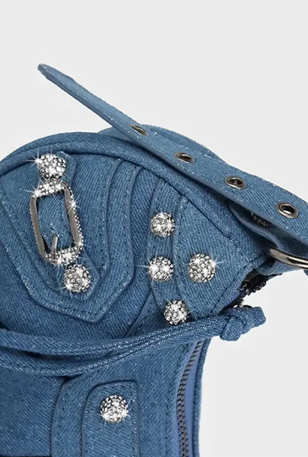 BRETT - DENIM STUDDED HOBO BAG