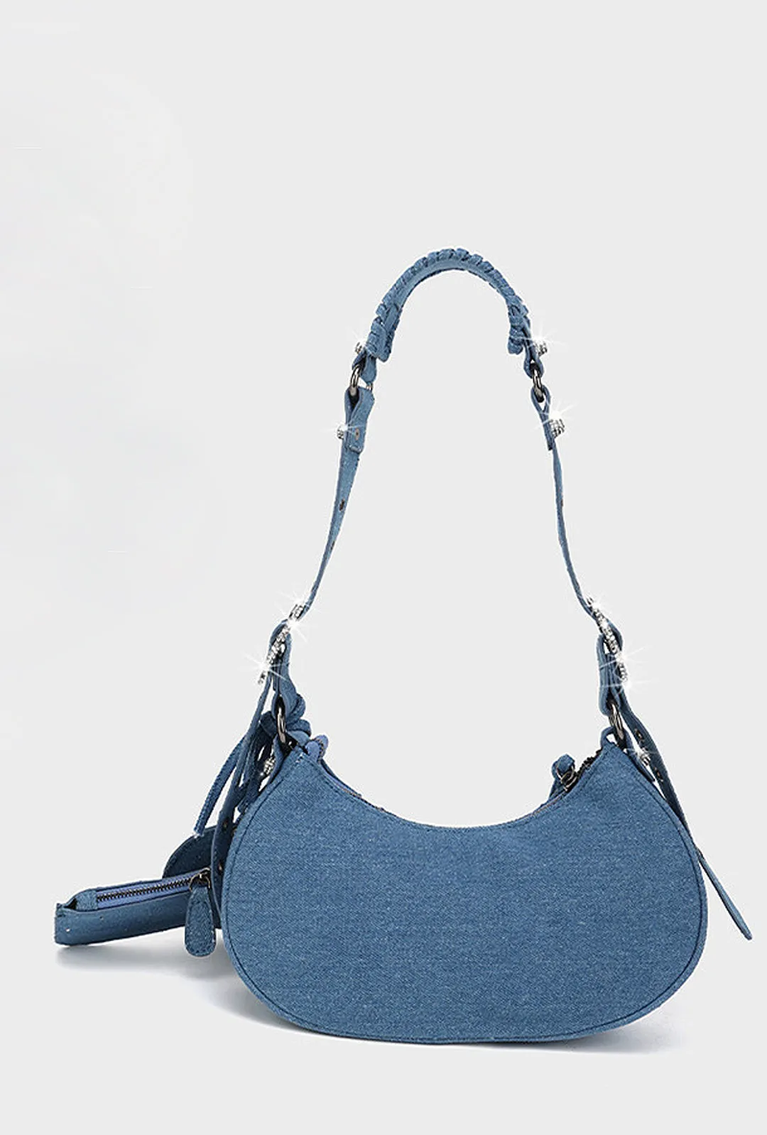 BRETT - DENIM STUDDED HOBO BAG