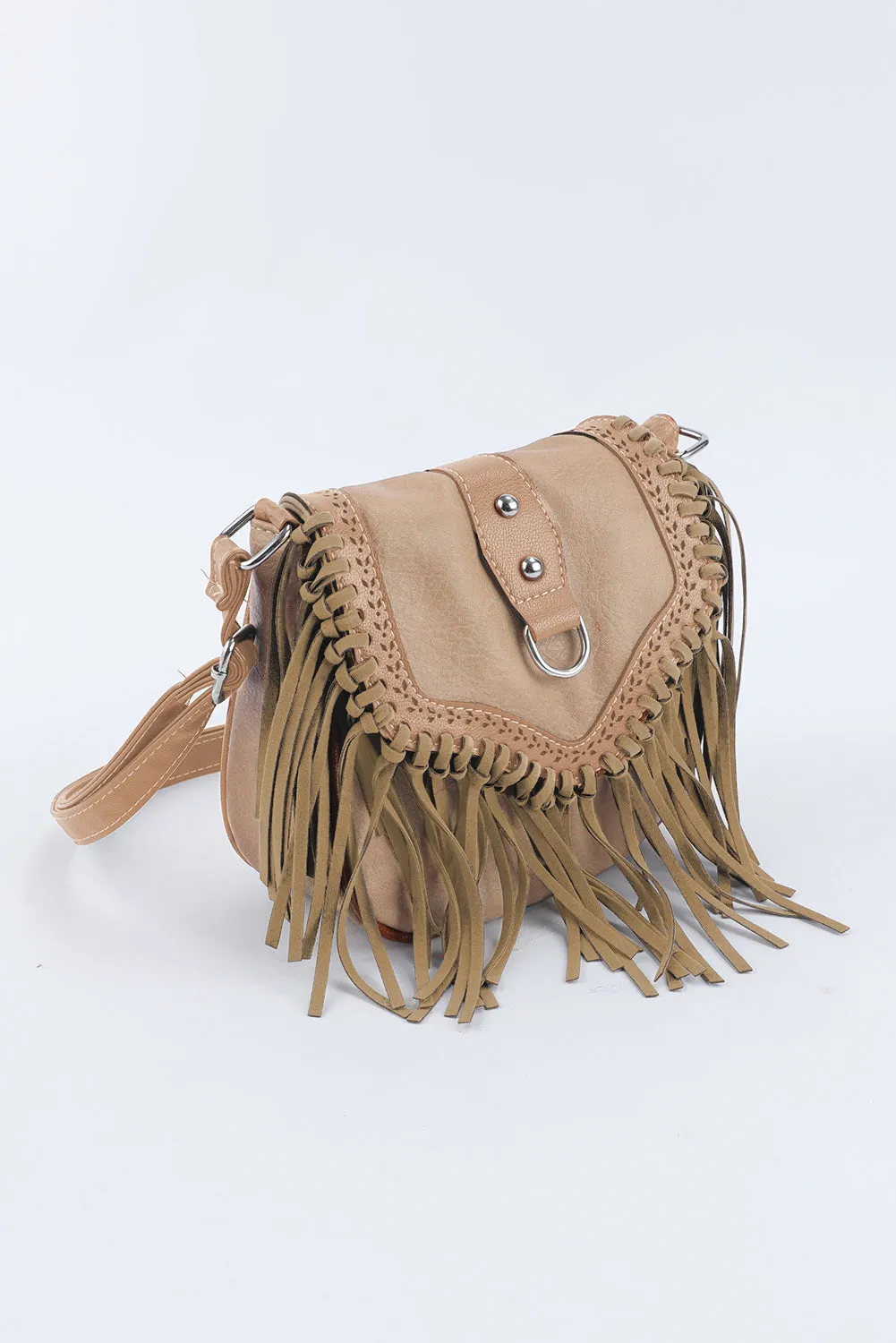 Brown boho fringe crossbody bag