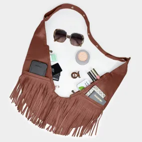 Brown Fringe Leather Sash Bag