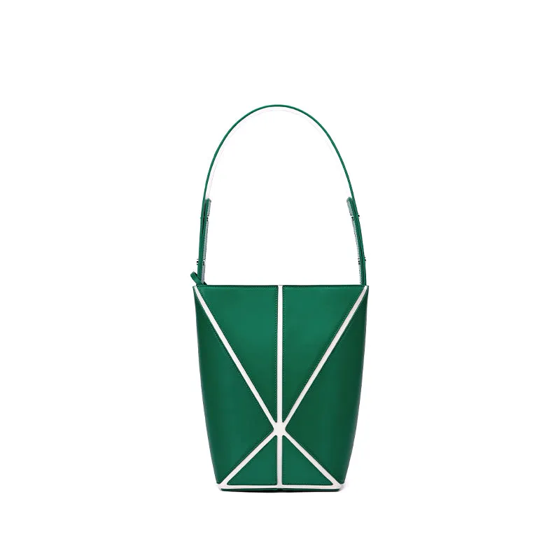 Bucket Small Foldable Shoulder Bag - Green/White