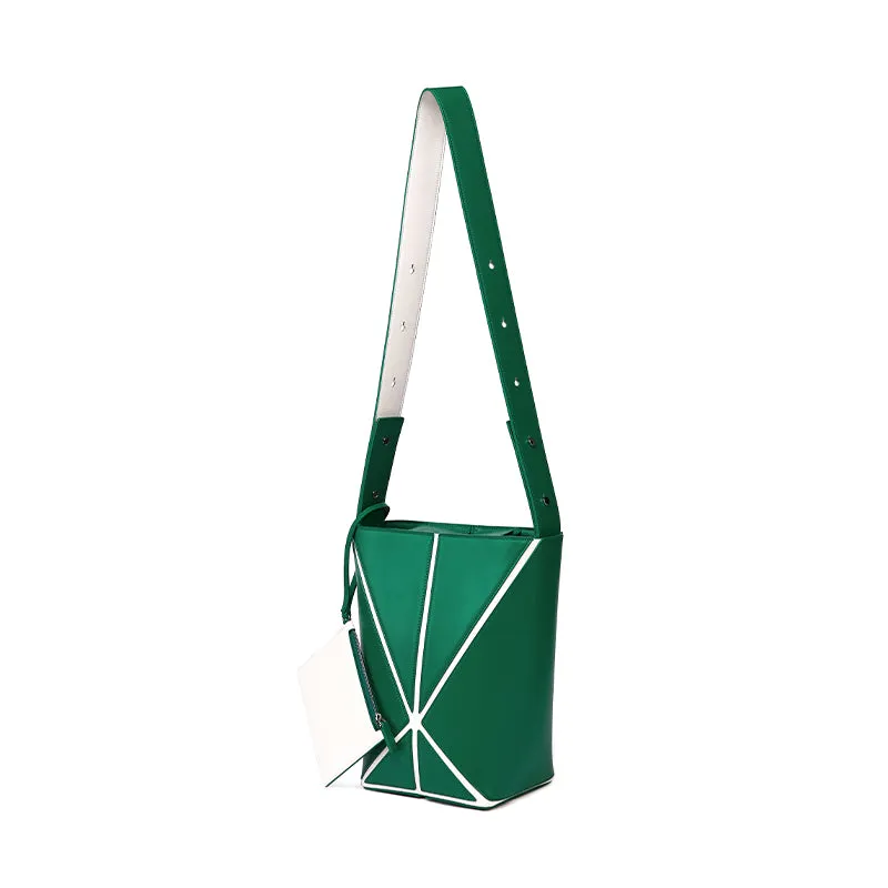 Bucket Small Foldable Shoulder Bag - Green/White