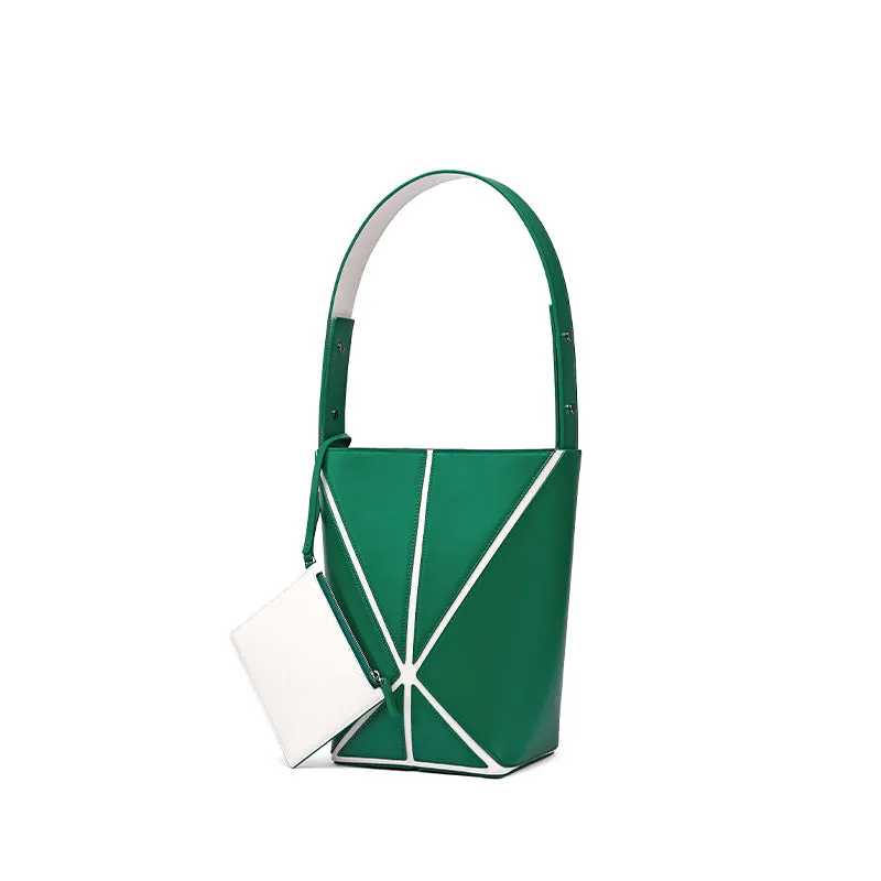 Bucket Small Foldable Shoulder Bag - Green/White