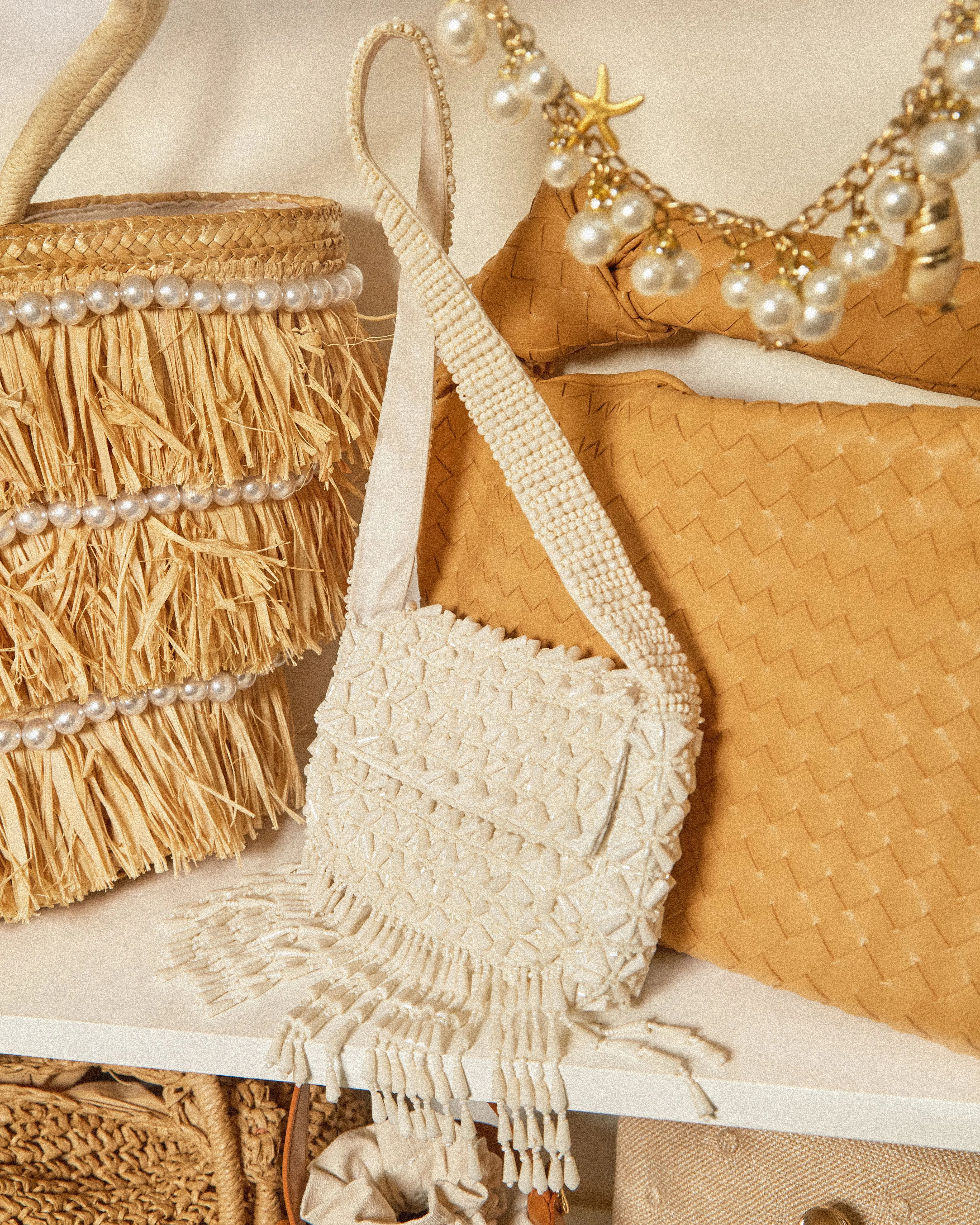 Camilia Beaded Shoulder Bag - Cream