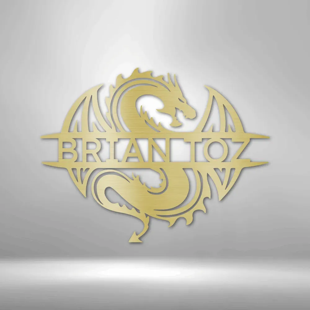 Celtic Dragon Monogram - Custom Steel Sign