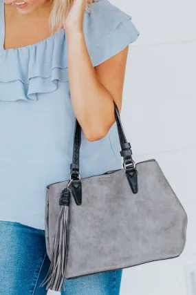 Charcoal Bag With Tassel and Crossbody Strap