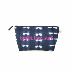 Clutch Bag: Blue Shibori with Neon Pink beach.love.surf