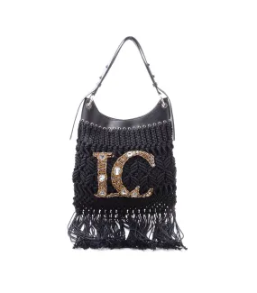 Crossroads Fringe Bag   Embroid Weaving Cotton - Black