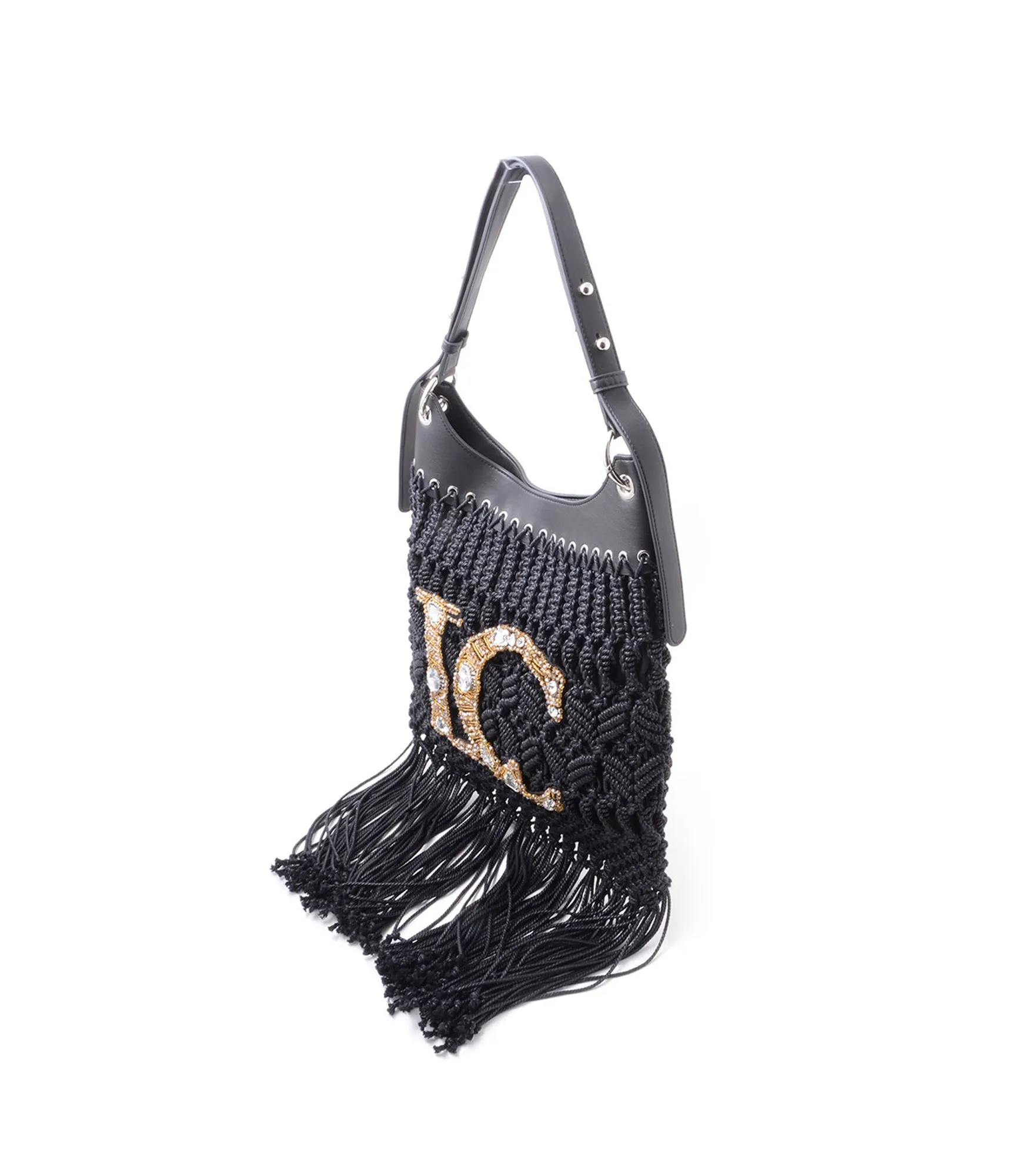 Crossroads Fringe Bag   Embroid Weaving Cotton - Black