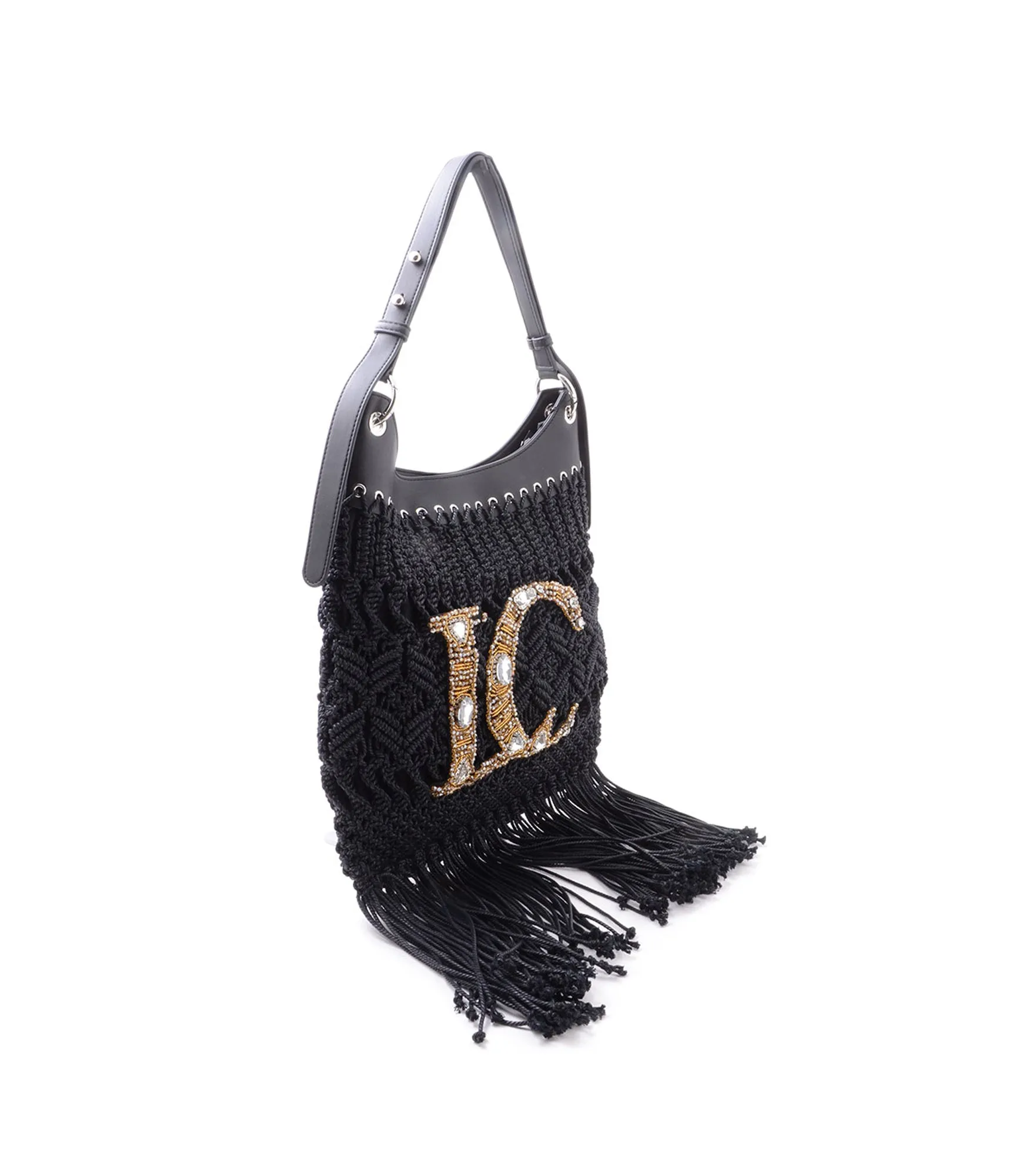 Crossroads Fringe Bag   Embroid Weaving Cotton - Black