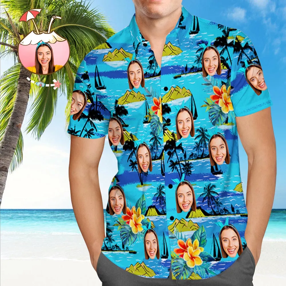 Custom Dog Face Hawaiian Shirt Custom Tropical Shirts Men's All Over Print Hawaiian Shirt