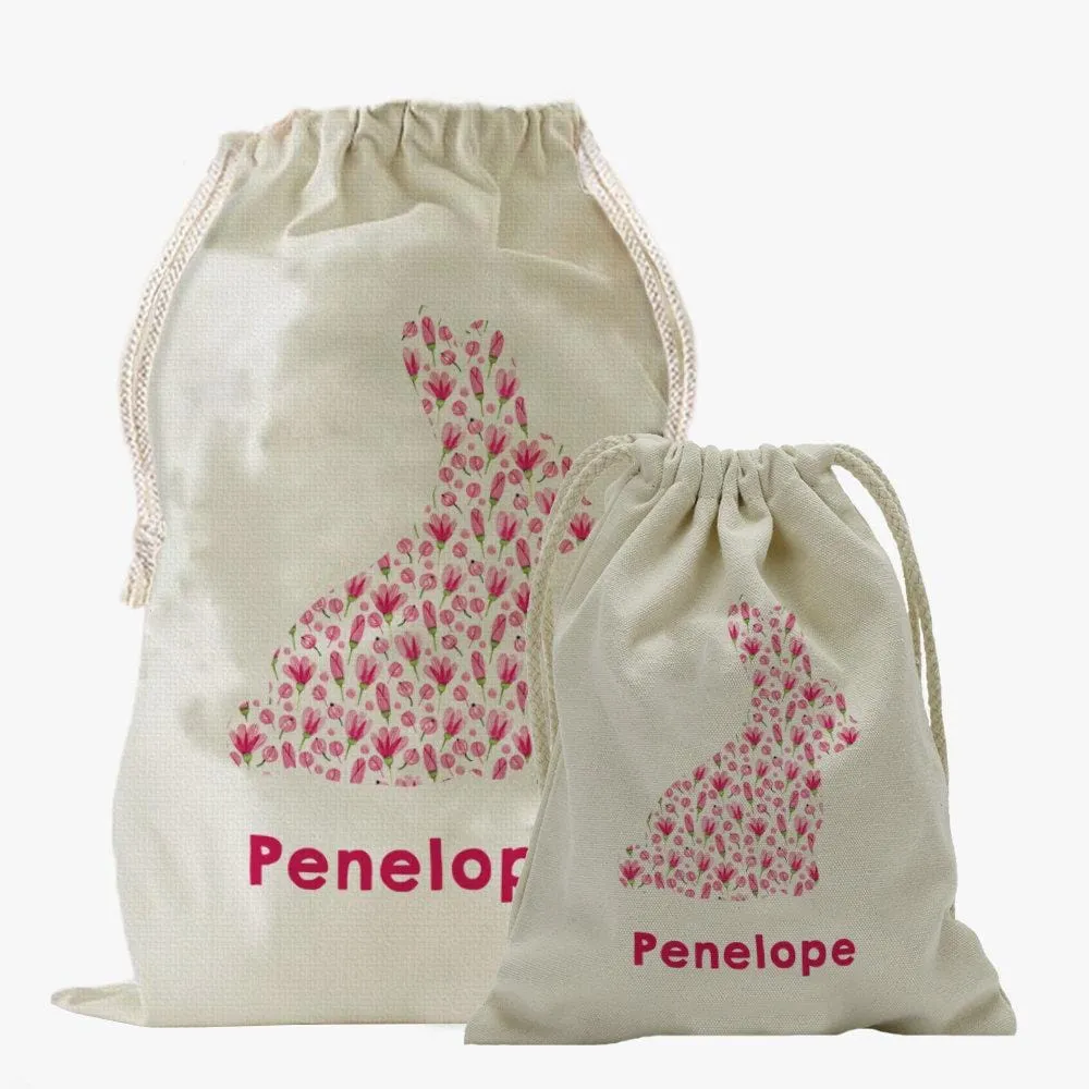 Custom Easter Pink Floral Bunny Drawstring Sack