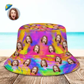 Custom Face Bucket Hat Unisex Personalised Wide Brim Outdoor Summer Cap Hiking Beach Sports Hats Colorful Abstract Texture