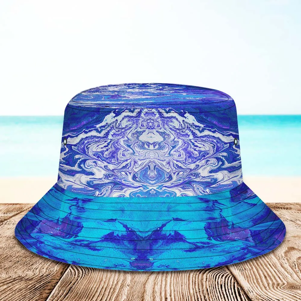 Custom Face Bucket Hat Unisex Personalised Wide Brim Outdoor Summer Hats Blue Oil Painting Style