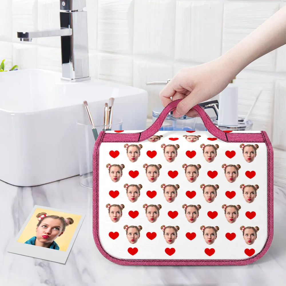 Custom Face Hanging Toiletry Bag Personalized White Cosmetic Makeup Travel Organizer for Men and Women