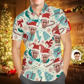 Custom Face Shirt Personalised Photo Men's Hawaiian Shirt Christmas Gift - Santa Hat