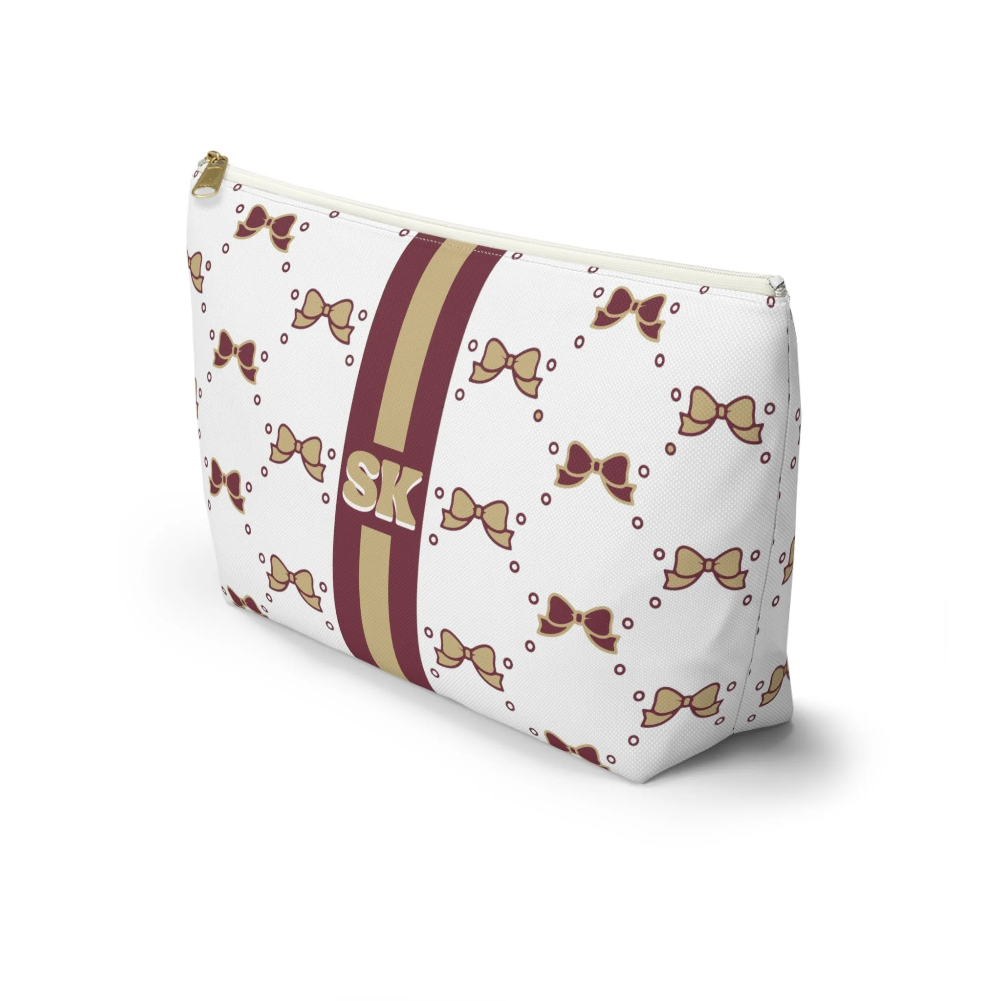 Custom Initial Personalized Bow Makeup Bag - Custom Initial, Makeup Bag, FSU, Garnet & Gold, Boston College, Personalized, Bow Aesthetic