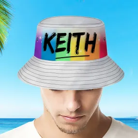 Custom Name Bucket Hat Adult & Kids Unisex Bucket Hat with Text Personalised Wide Brim Outdoor Summer Cap Hiking Beach Sports Hats - Airbrushed Rainbow