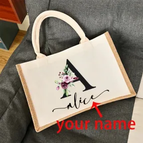 Custom Name Burlap Tote Bags Personalized Bridesmaid Bachelorette Bridal Party Girls Trip Gifts Canvas Jute Tote Shopper Bags