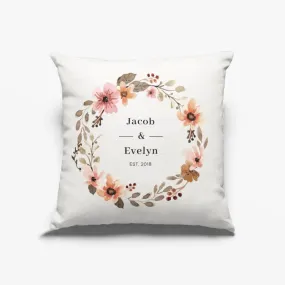 Custom Names And Date Pillow With Flowers