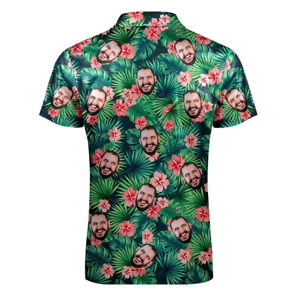 Custom Polo Shirt with Zipper Personalised Face Hawaiian Style Men's Polo Shirt