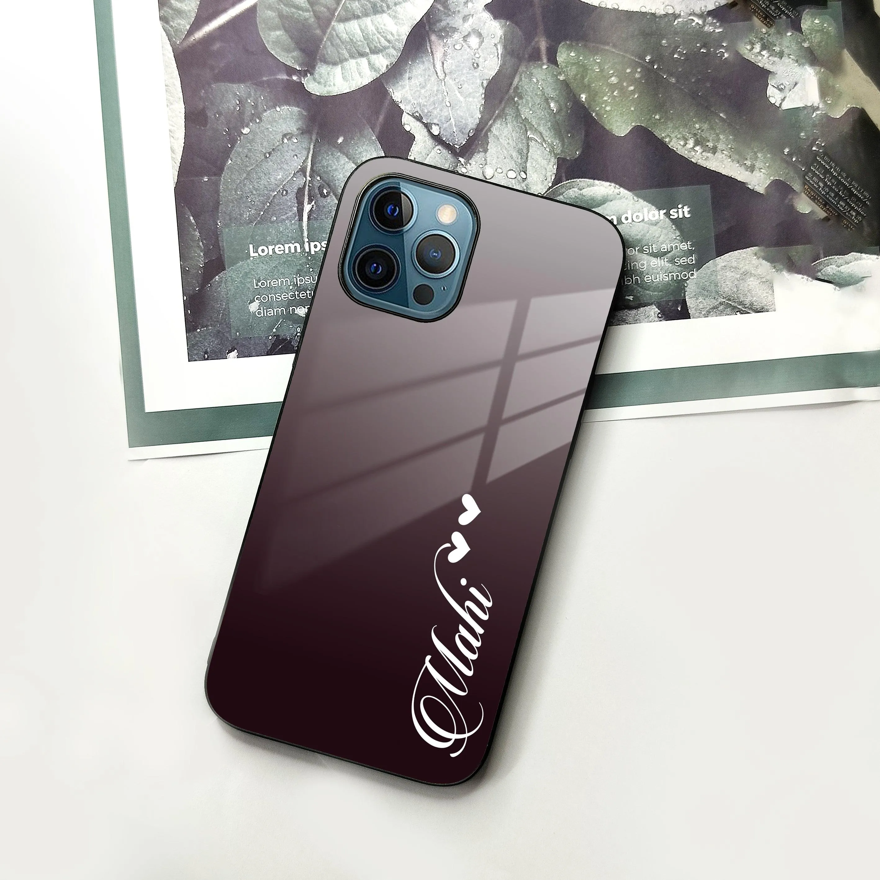 Customize Name Gradient Glass Case Cover Grey For iPhone