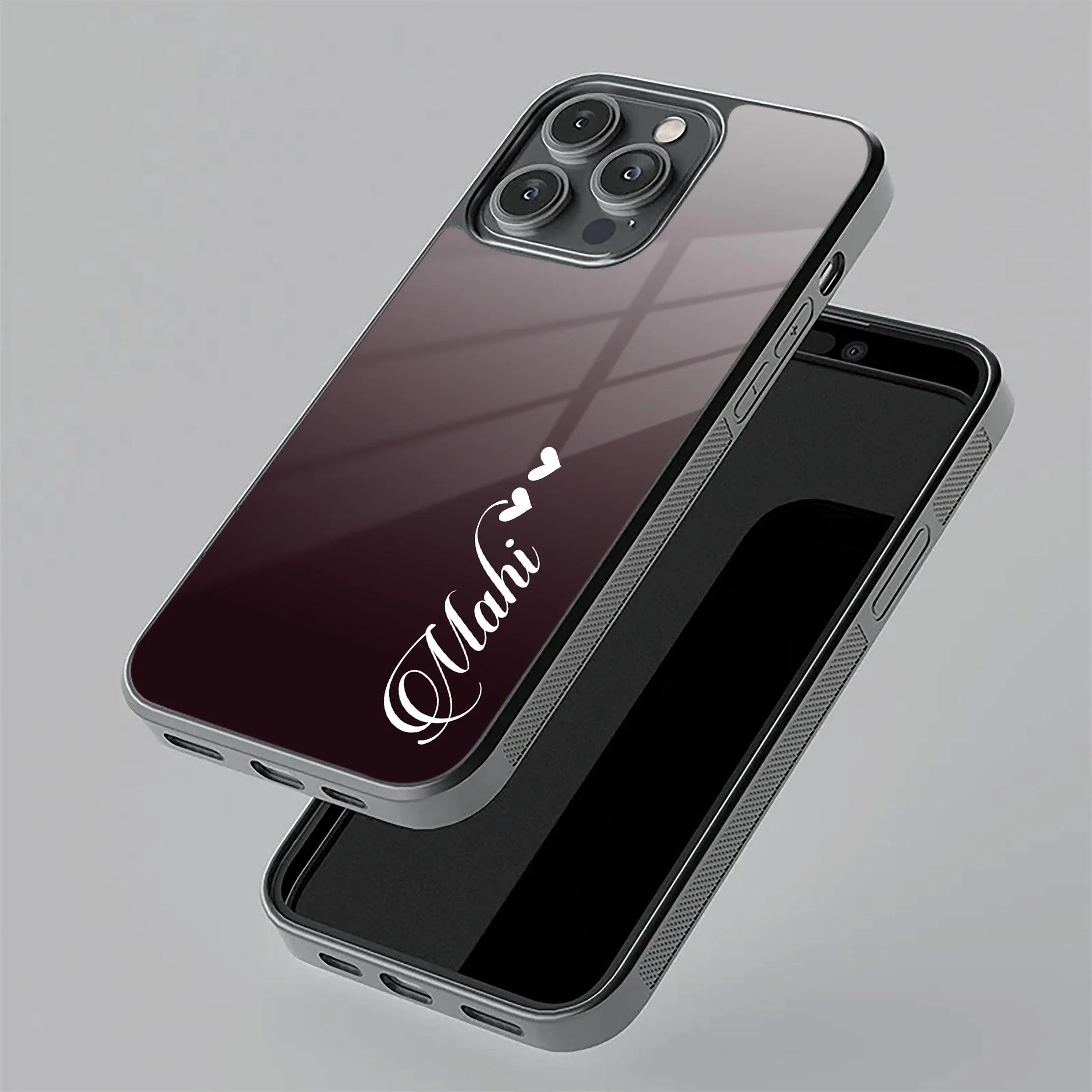 Customize Name Gradient Glass Case Cover Grey For iPhone