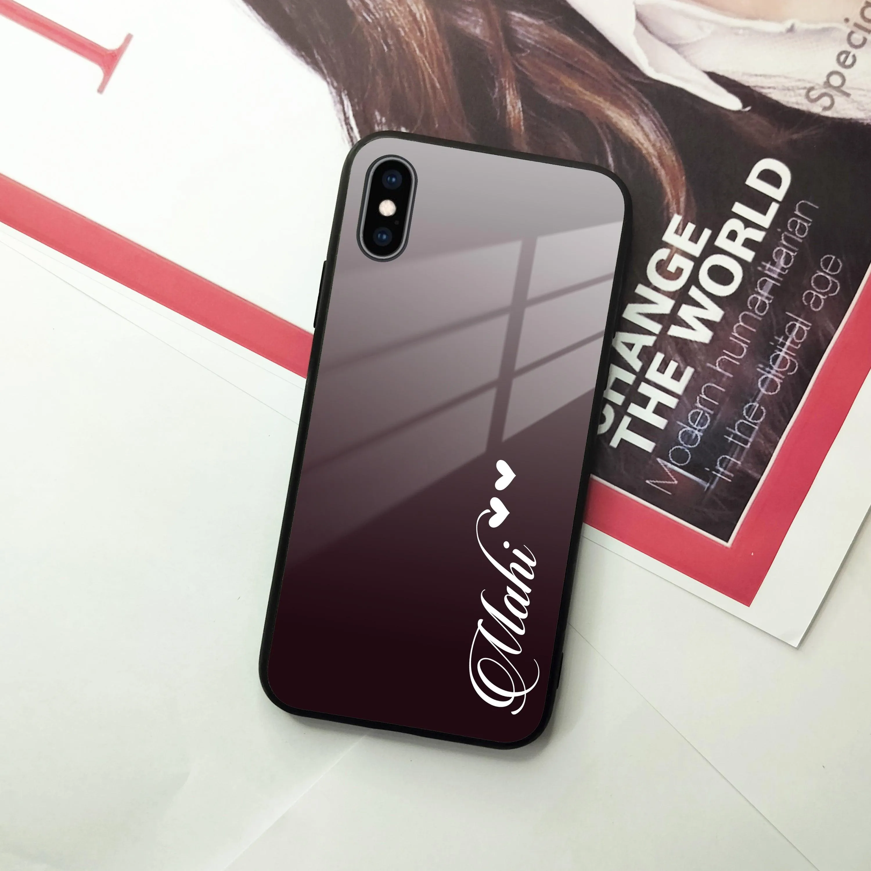 Customize Name Gradient Glass Case Cover Grey For iPhone