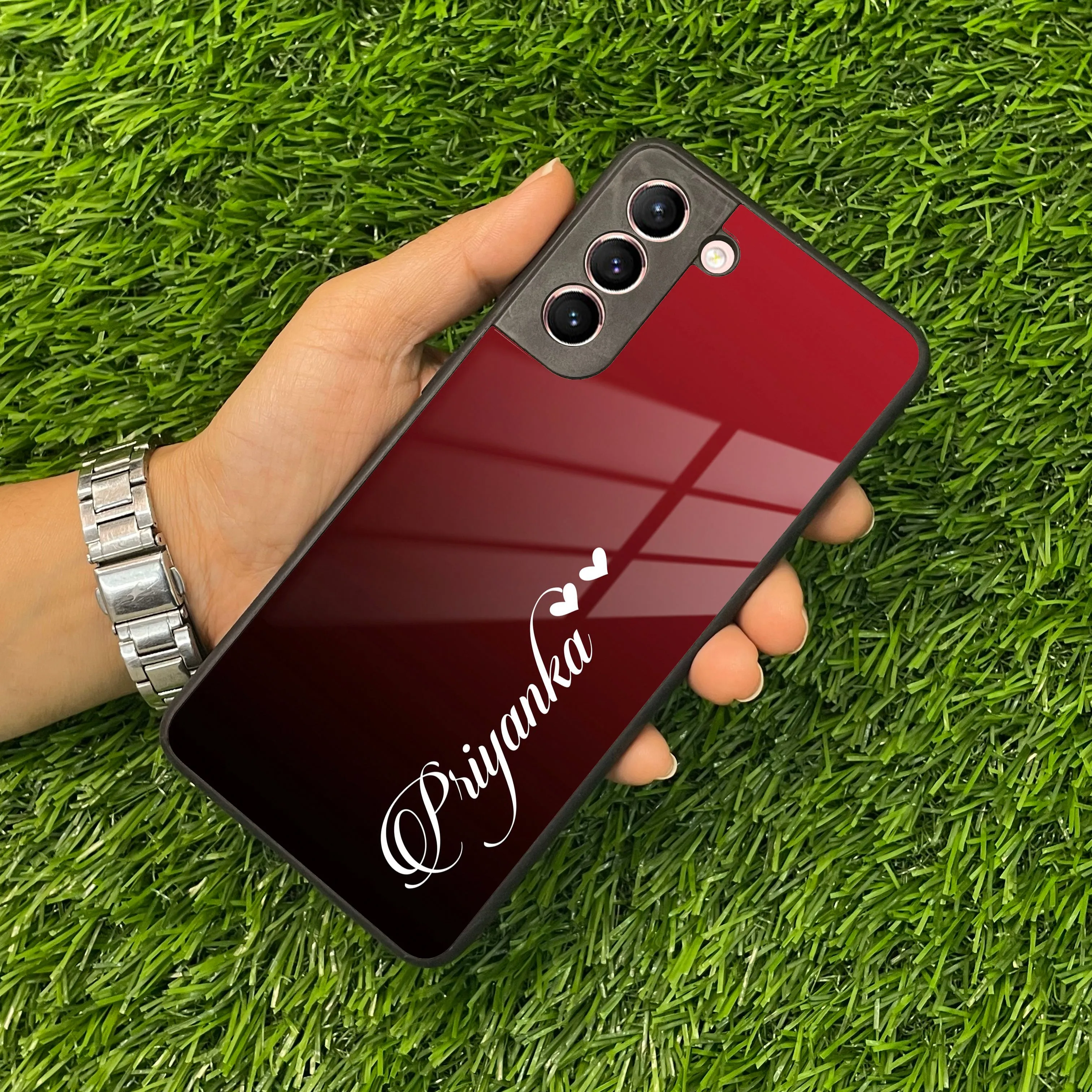 Customize Name Gradient Glass Case Cover Red Wine For Samsung