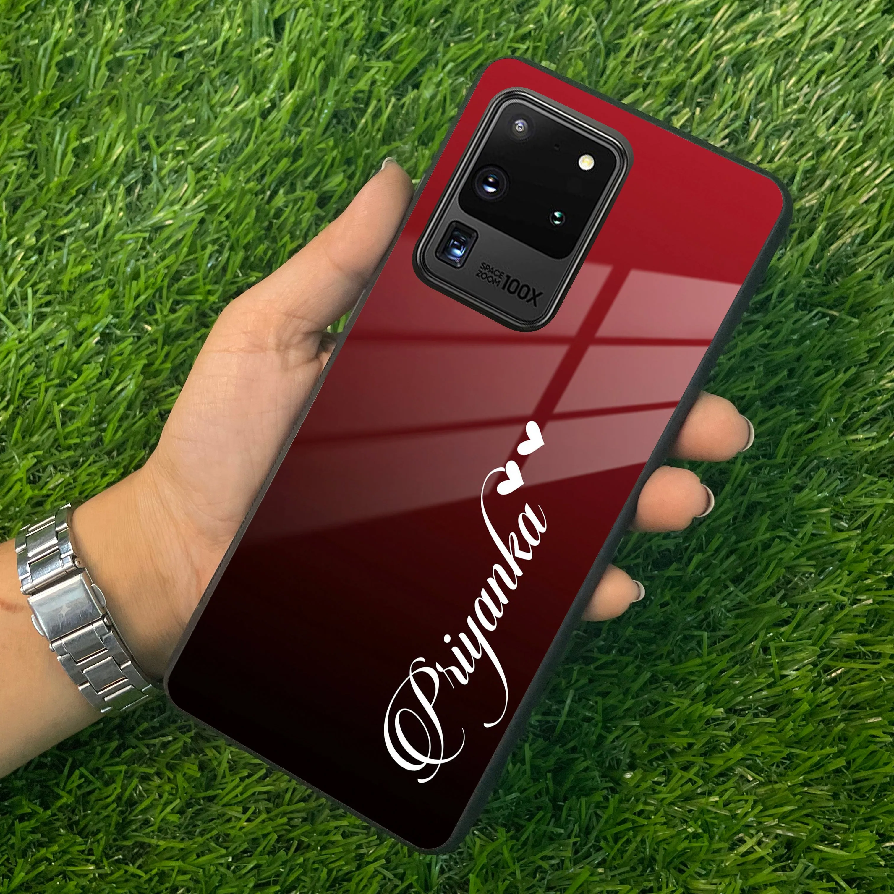 Customize Name Gradient Glass Case Cover Red Wine For Samsung