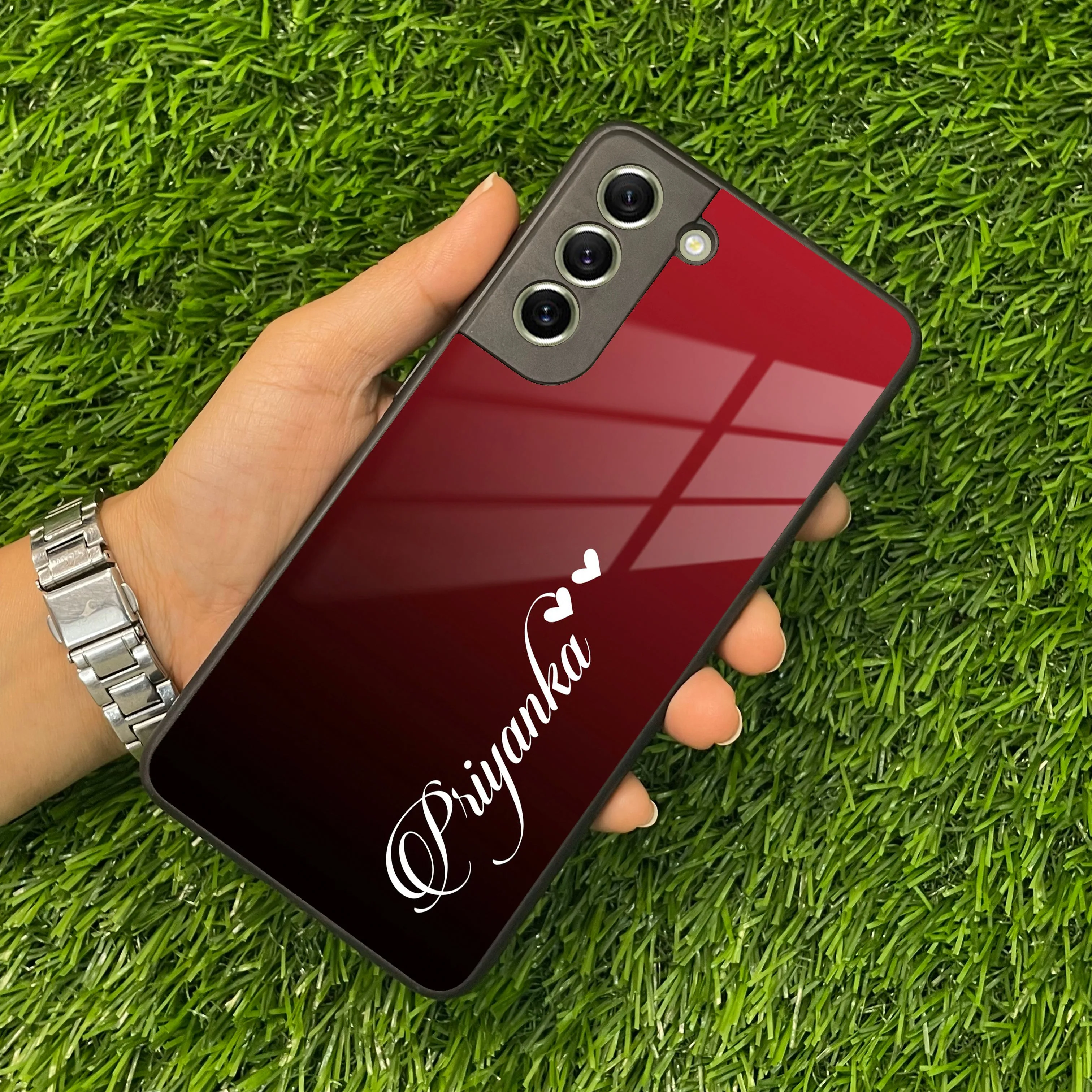 Customize Name Gradient Glass Case Cover Red Wine For Samsung