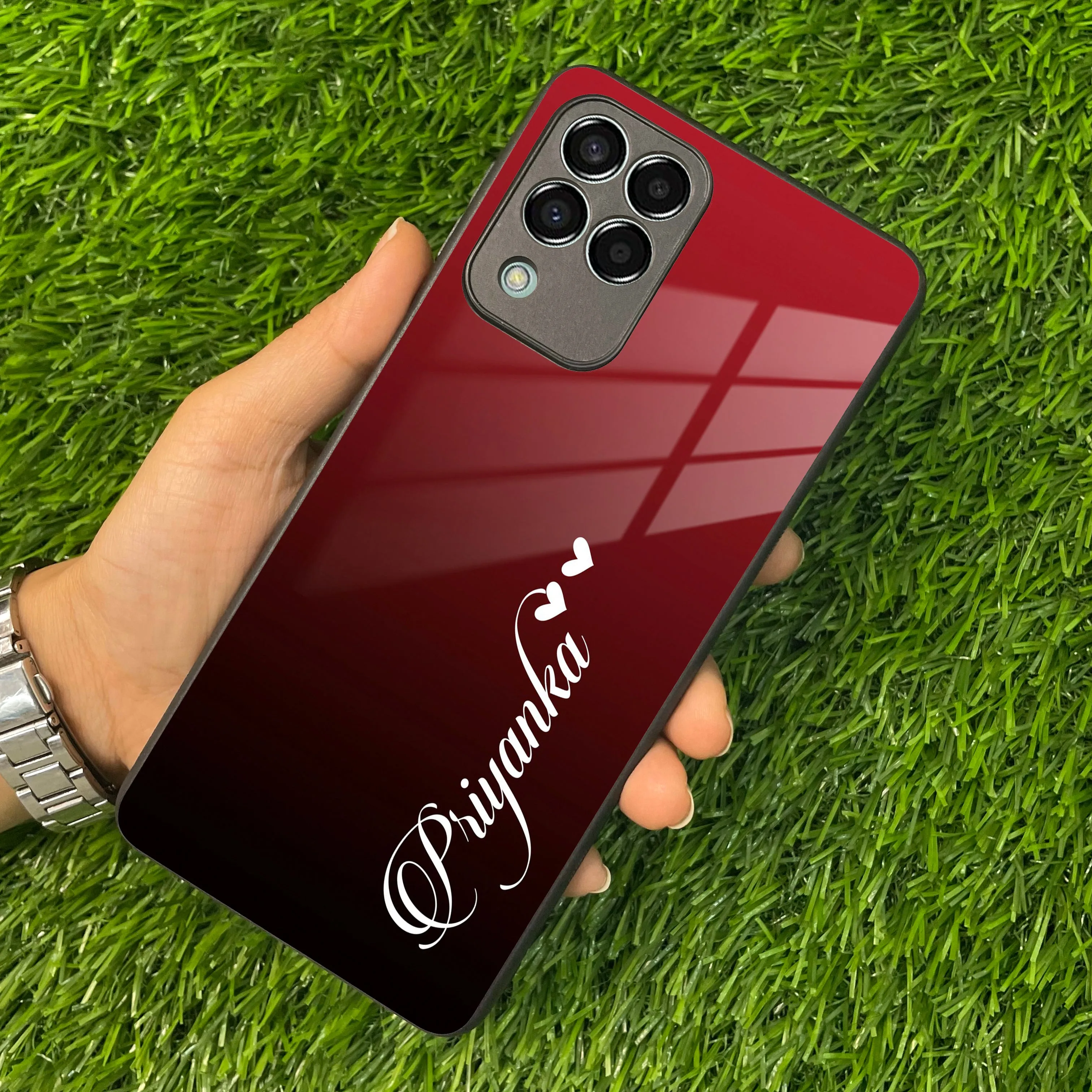 Customize Name Gradient Glass Case Cover Red Wine For Samsung