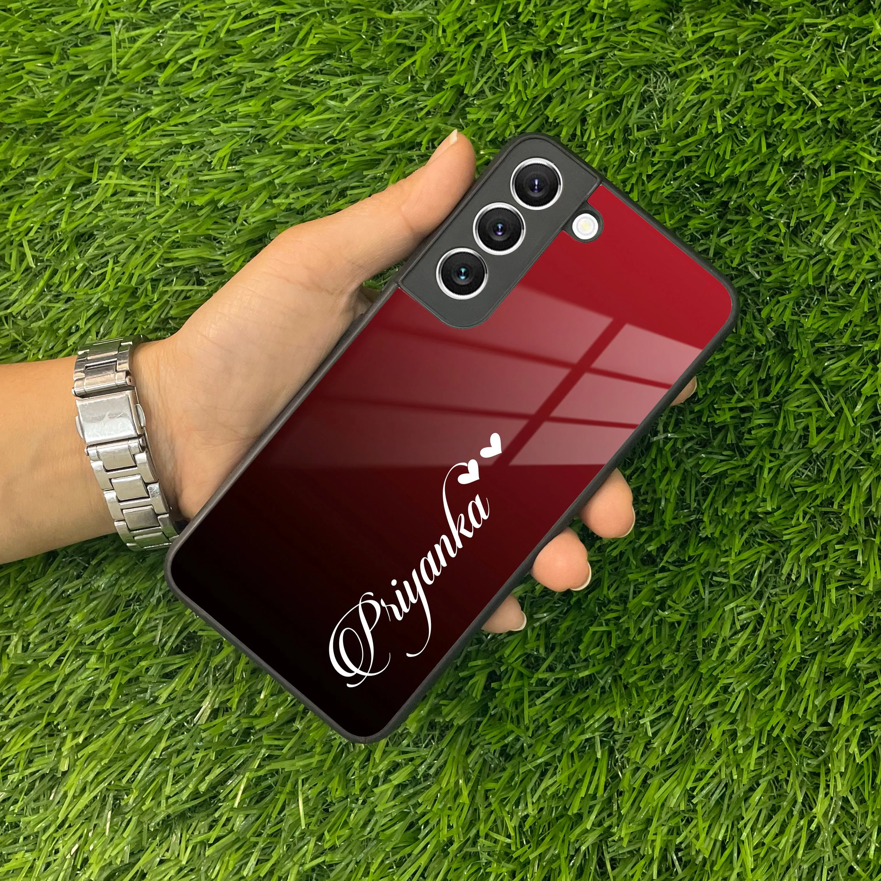 Customize Name Gradient Glass Case Cover Red Wine For Samsung