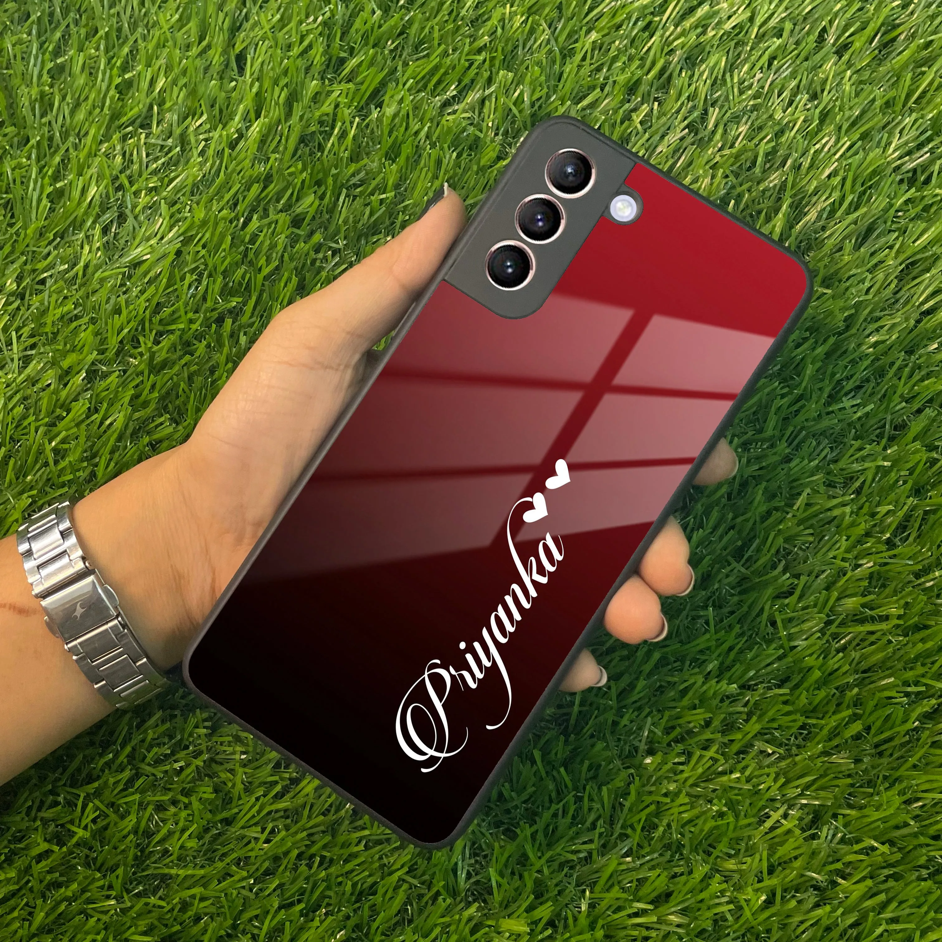 Customize Name Gradient Glass Case Cover Red Wine For Samsung