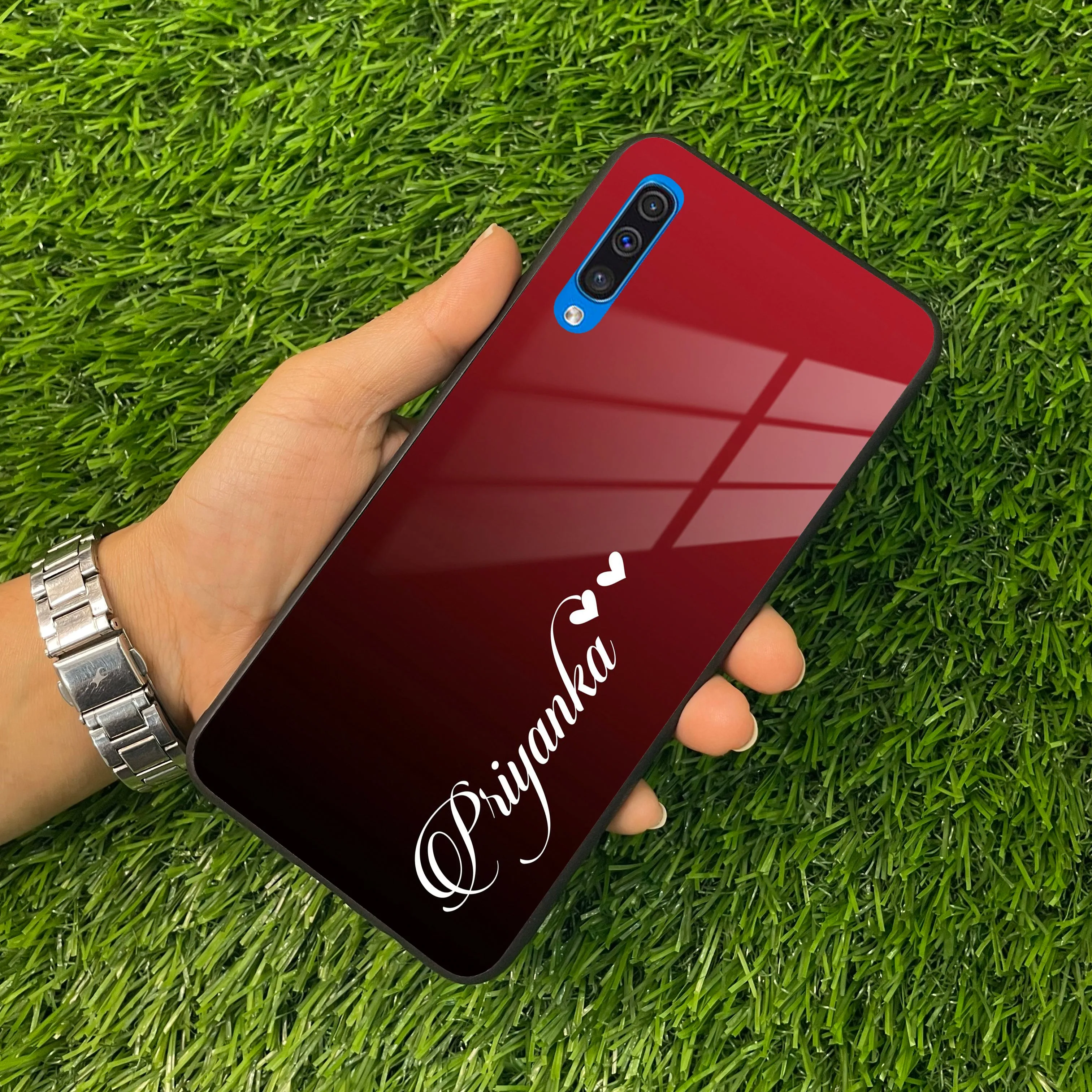 Customize Name Gradient Glass Case Cover Red Wine For Samsung