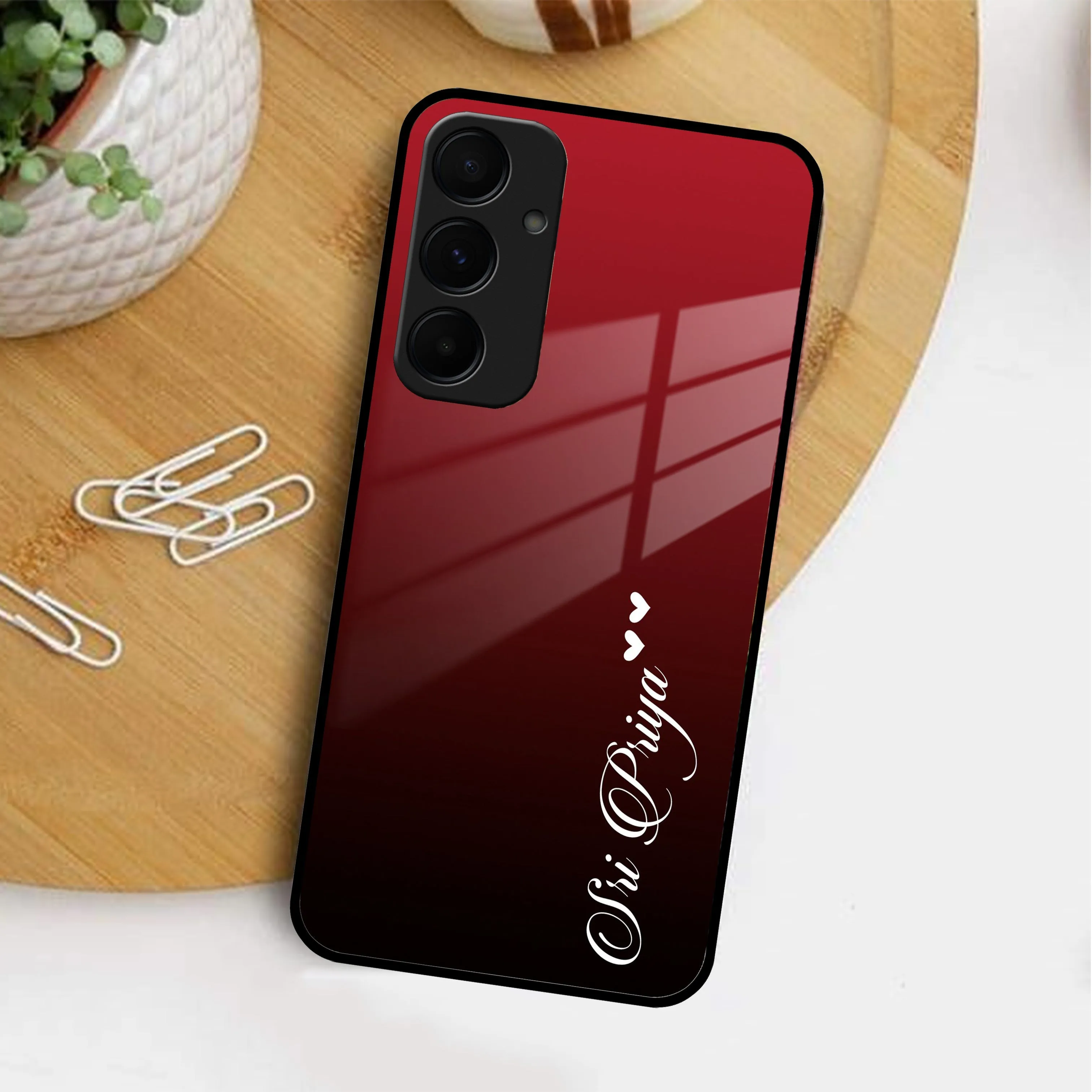 Customize Name Gradient Glass Case Cover Red Wine For Samsung