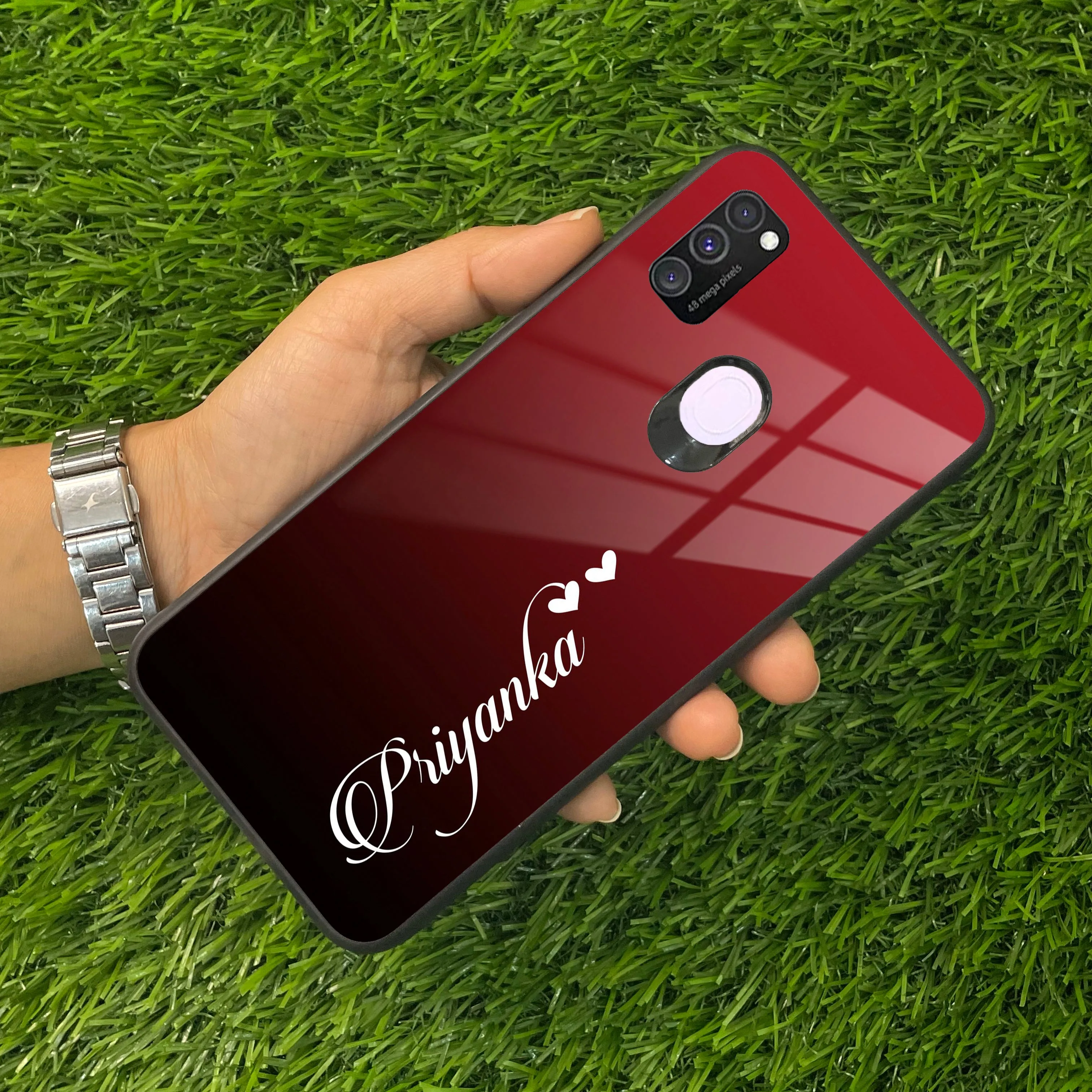 Customize Name Gradient Glass Case Cover Red Wine For Samsung