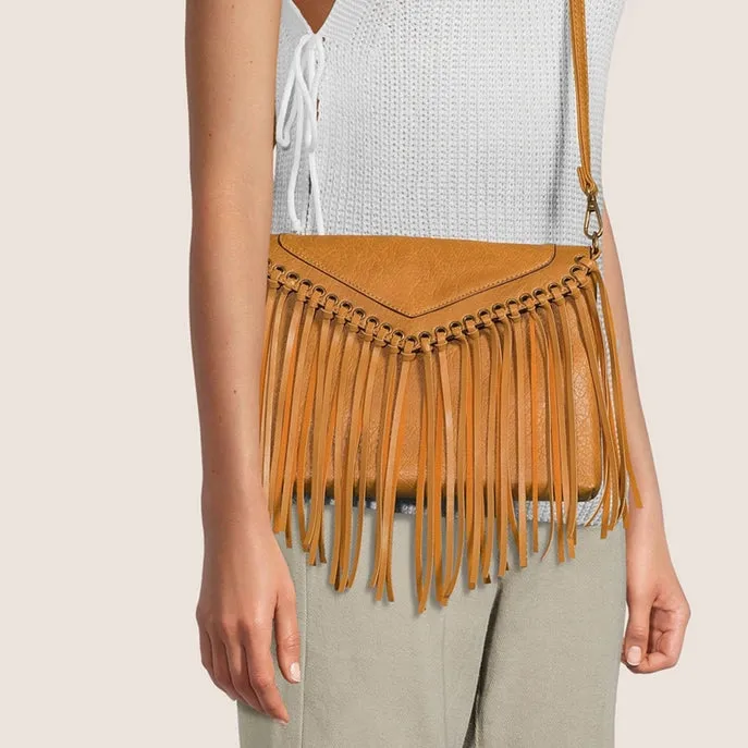 Dallas Fringe Cognac Crossbody Shoulder Bag